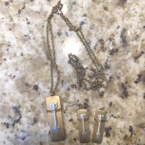 Mixed Metal Arrow Necklace and Earrings Set